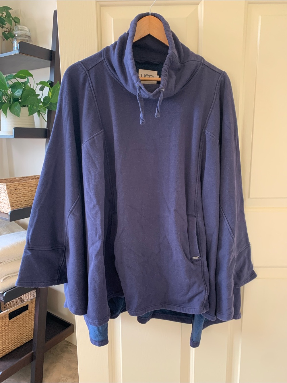 UGG Navy Pullover Cape with Funnel Neck and Drawstring